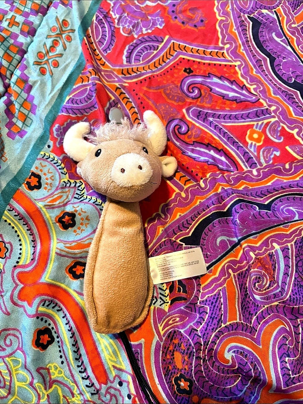 Plush Animal Paci Holder in Brown & Multicolor